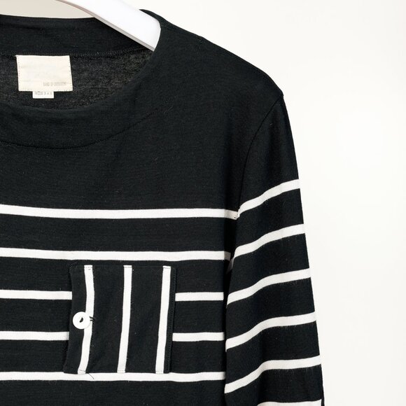 Band of Outsiders Black & White Striped Cotton 3/4-Sleeve T-Shirt - Picture 4 of 10